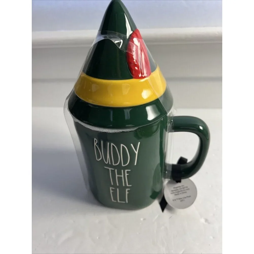Rae Dunn Holiday Christmas BUDDY THE ELF Green Mug With‎ Hat Topper New 20oz
